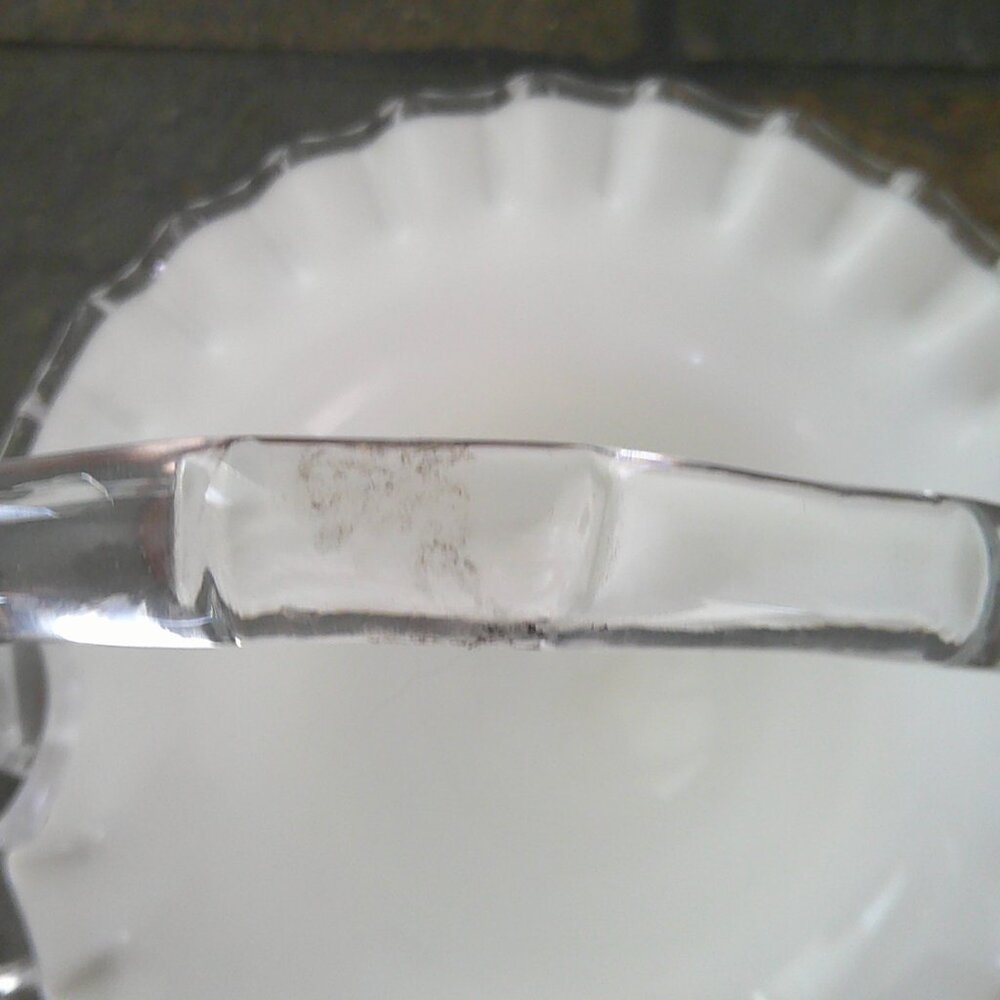 Vintage Fenton Silver Crest White Milk Glass Basket-Crimped-Bamboo Like Handle-t - Picture 5 of 5